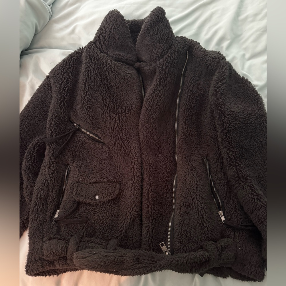 We The Free Faux Fur Black Moto Jacket